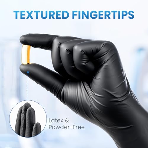 Borje Disposable Nitrile Gloves, Cooking, Cleaning, Food Safe - color: Black of 1000, size: Large