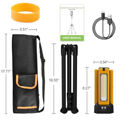 13200mAh Rechargeable Solar Work Light with Folding Stand and Carrying Bag, AODOO 8000 Lumen Stepless Dimmable , White/Warm/Nature White/RED(SOS) with Detachable Tripod (Orange) - color: Orange