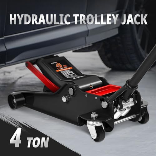 DNA Motoring Floor Jack 4 Ton (8000 lbs) Capacity, Fast Lift Low Profile Hydraulic Trolley Jack, Steel Heavy-Duty Service Car Jack, Lifting Range 4.5"-20", Black, TOOLS-00308-BK - color: Black, style: 4 ton