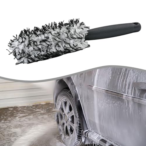 Soft Bristle Wheel Brush for Car Detailing - No Scratch Rim Cleaner with Microfiber Head for Brake Dust Removal on All Wheels(black and white) - color: black and white