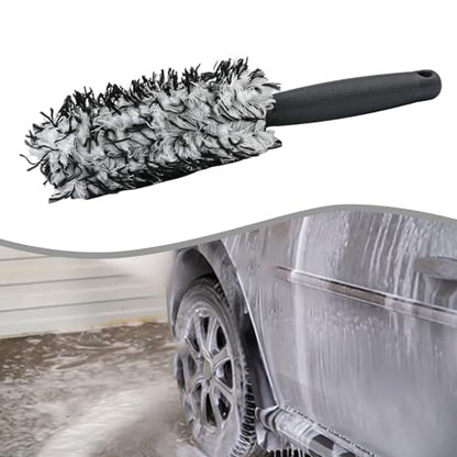 Soft Bristle Wheel Brush for Car Detailing - No Scratch Rim Cleaner with Microfiber Head for Brake Dust Removal on All Wheels(black and white) - color: black and white