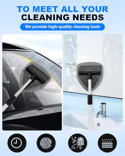 5 Pack Microfiber Windshield Cleaning Pads, Replacement Heads Cover for Windshield Cleaner Tools, Cleaning Tool Bonnets Fits Window Reach Tool, Washable & Reusable Handle Not Included (Grey) - color: Microfiber Triangle (Grey)