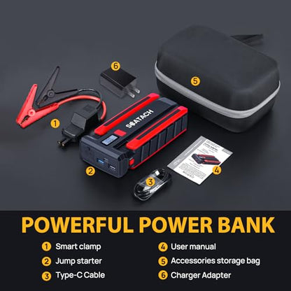 Scatach 6000A Car Battery Jump Starter,12V Car Jumper Starter Battery Pack Portable (up to 10.0L Gasoline and 8.0L Diesel Engine), Jump Box with LED Display, Flashlight and Jumper Cables