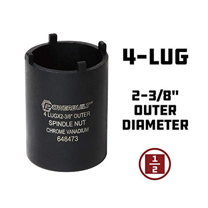 Powerbuilt Spindle Nut Socket, 4 Lug, 2-3/8 Inch Outer Diameter, Bronco Ranger Ford Chevy GMC Pickup Trucks and SUV - Black 648473 - style: 4-Lug, 2-3/8" Outer