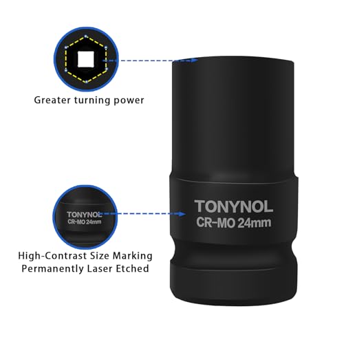 TONYNOL 3/4 Inch Drive Deep Impact Socket Set,6-Point,Metric (24mm to 41mm),12 Pcs,Cr-Mo,Heavy Duty Impact Socket Set,With a Storage Case - size: 3/4" Drive 12-Piece (15/16" to 1-5/8")