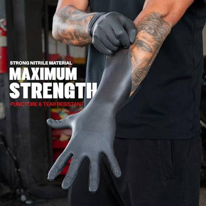 GRIPXX Herkules Grip Heavy Duty 8Mil Black Nitrile Gloves,3D Raised Diamond Texture-Latex & Powder-Free Industrial, Mechanic - size: XX-Large