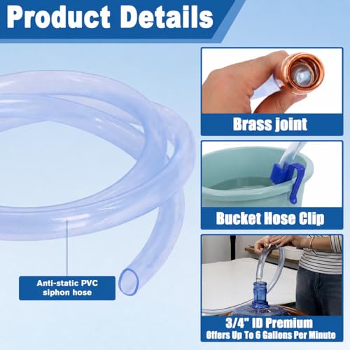 3/4" Gas Siphon Hose, Shaker Siphon for Gasoline/Fuel/Water Transfer, Safety Self Priming Hose 6ft - size: 1 Pack