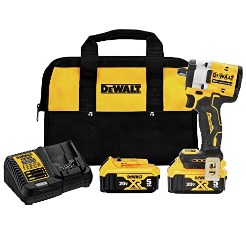 DEWALT DCF921P2 ATOMIC 20V MAX* 1/2 in. Cordless Impact Wrench with Hog Ring Anvil Kit | 300 Ft-Lbs Fastening/450 Ft-Lbs Breakaway, 4 Speeds, Kit: DCF921, DCB115, 2) DCB205 5ah