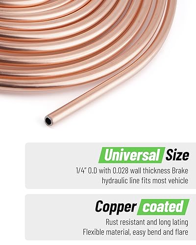 25 ft 1/4" Copper Coated Brake Line Kit (Includes 16 Fittings and 4 Unions Brake Line Fittings) + Brake Line Double & Single Flaring Tool Kit - size: 1/4" Brake Lines
