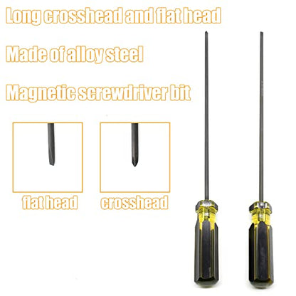 2Pcs 39cm / 15.4 Inches Long Screwdriver Set | Phillips Screwdriver, Slotted Screwdriver, Flat Head, Magnetic Tip Cross Head