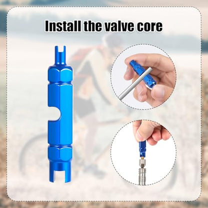 Valve Core Repair Kit for Presta, 4 Valve Cores 4 Valve Core Caps 4 Nuts 2 Plastic Caps 2 Converters and 2 Plastic & Alloy Valve Stem Dismantle Removal Tool for Bike Tire Application