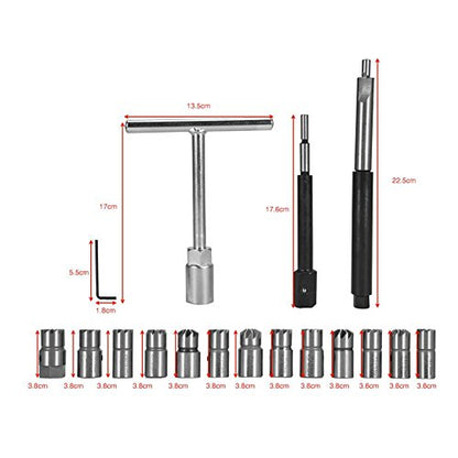 8milelake 17Pcs Diesel Injector Seat Cutter Cleaner Universal Injector Re-Face Reamer Tool Set