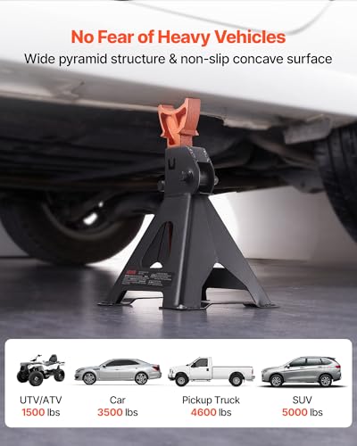 VEVOR Jack Stands, 3 Ton (6,600 lbs) Capacity, 10.8-16.3 in Adjustable Height, Heavy Duty Steel Jack Auto Stands with Locking, for Lifting SUV, Pickup, Car and UTV/ATV, 1 Pair, Black and Orange