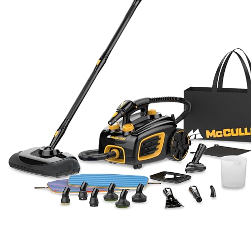 McCulloch Canister Steam Cleaner MC1375, 90 Minute Runtime, 20 Accessories, Jet Nozzle, Brushes, & More - Steam Cleaner for Home, Tile, Carpet, Furniture, & Personal Car Detailing - size: MC1375