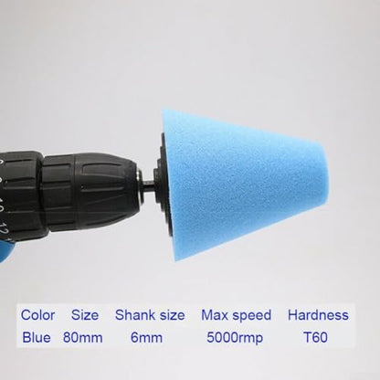Tapered Foam Polishing Pad Blue Cone Shape for Auto Wheels - Drill Buffer Attachment Car Care Kit Scratch Repair 85mm Length