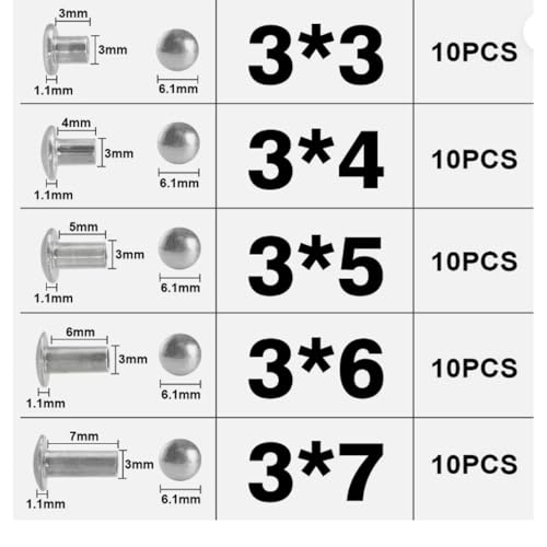 1/8" Semi-Tubular Rivet Tool Kit with 50 Rivets | 1/8" Vent Window Restoration Tool Kit for Tonka Pinball Vent Colema n Repair with 50 Standard Rivets - size: Standard