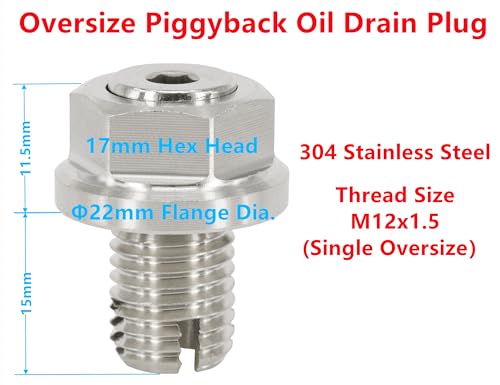 M12.1-1.5 x 15mm Oversize Piggyback Oil Drain Plug, Stainless Steel Self Tapping Oil Pan Thread Repair Kit - size: M12.1x1.5