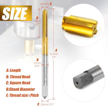 2Pcs M3.5 X 0.6 Metric Thread Tap,M3.5 X 0.6mm M2 HSS Right Hand Thread Milling Tap - size: M3.5x0.6 - 2Pcs