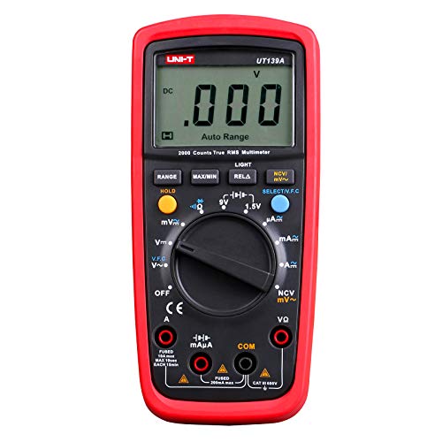UNI-T Multimeter Kit UT139A, Digital Voltmeter Ohm Meter True RMS Auto/Manual Range 2000 Counts - size: UT139A