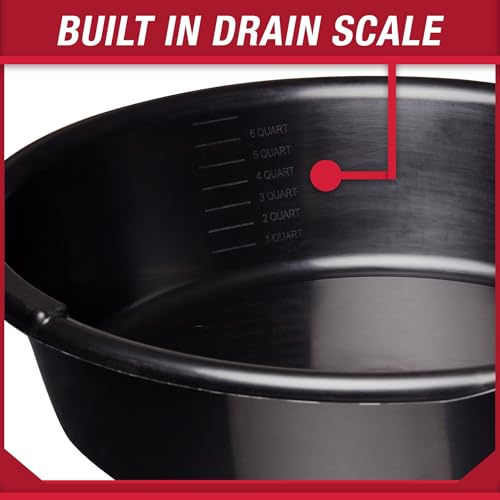 (3 Pack) 7-Quart Automotive Drain Pan with Built-in Scale and Spout, Leakproof Heavy Duty Oil Catch Pan, Anti-Splash Fluid Tray for Car, Motorcycle, Garage Auto Repair Maintenance