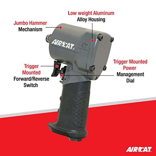 AIRCAT Pneumatic Tools 1077-TH: Stubby Impact Wrench 700 ft-lbs - 3/8-Inch - size: 3/8-Inch (Pack of 1)