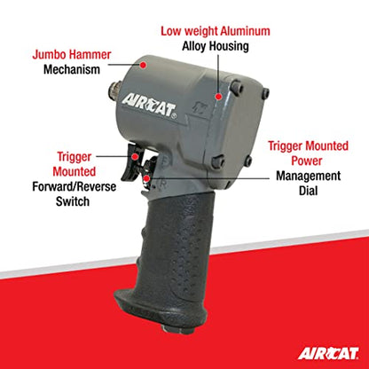 AIRCAT Pneumatic Tools 1077-TH: Stubby Impact Wrench 700 ft-lbs - 3/8-Inch - size: 3/8-Inch (Pack of 1)