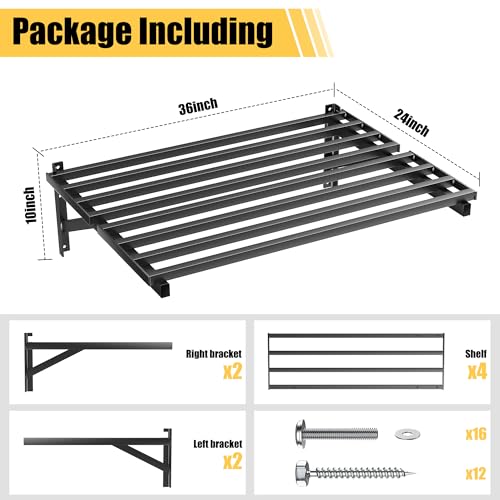 Ultrawall Heavy Duty Garage Wall Shelves, 2 x 3 ft Wall Mounted Storage Shelves, Holds Up to 800Lbs, 2Pack, Black - size: 36in