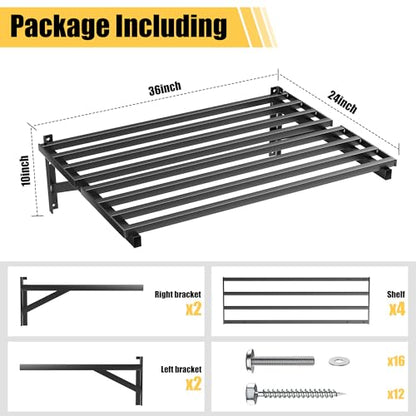 Ultrawall Heavy Duty Garage Wall Shelves, 2 x 3 ft Wall Mounted Storage Shelves, Holds Up to 800Lbs, 2Pack, Black - size: 36in