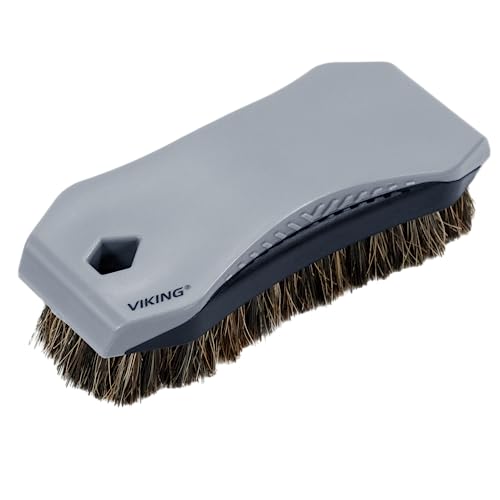 VIKING Leather Cleaner Brush, Horsehair Bristles for Car Interior, Cleaning Brush for Car and Home, Grey, 6.5 x 2.8 x 2 inch