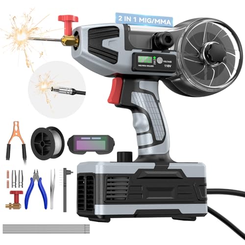 2 in 1 MIG and Stick Welder: 250A Handheld Portable Welding Machine, 110V Gasless Flux Core Wire Feed Welder & MMA ARC Welder Gun, 3.97lb w/LCD Display, for .032"/.040" Wire and 3/32"-1/8" Rod - style: MMA+MIG