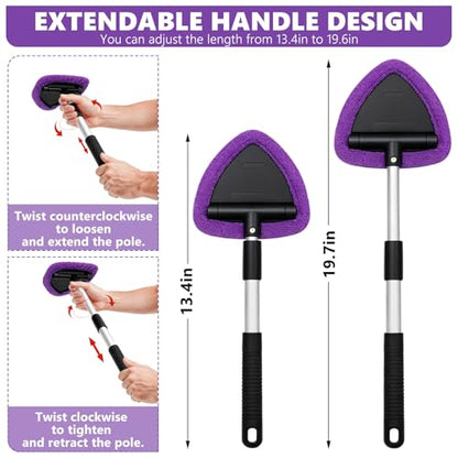 Windshield Cleaning Tool, 13PCS Car Detailing Kit Interior Cleaner, Car Window Cleaner with Extendable Handle, Car Interior Cleaning Kit with Detailing Brushes for Women Men (Purple) - color: purple