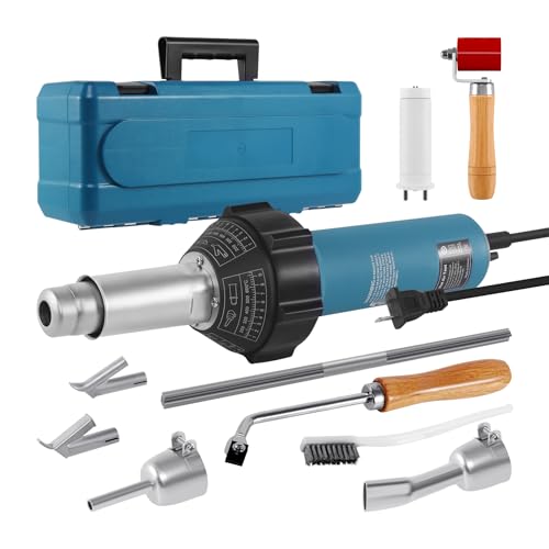 1600W 110V Hot Air Welder Heating Gun, TPO PVC Vinyl Welding Kit with Welding Speed Nozzle Roller Rod Carry Case, 40-600℃ Adjustable Temperature, Handheld Hot Air Torch Plastic Welding Gun - color: 1600w-(w/Case+extra 2 Accessories)