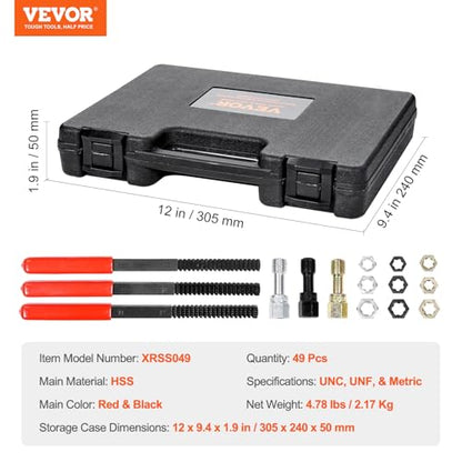 VEVOR Thread Chaser Set - 49-Piece UNC UNF and Metric Thread Restorer Tool Rethreading Tool Kit with 22 Taps 24 Dies 3 Thread Files Storage Case Heat Treated Steel for Mechanics DIY Enthusiasts - size: 49PCS, style: SAE&METRIC