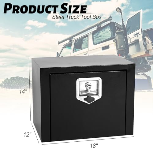 Steel Plated Underbody Truck Tool Box,Steel Truck Storage Organizer-Black | Waterproof Tongue Box for Storage with Smooth Surface for Truck, Pickup, RV, Trailer - Black, 18" x 12" x 14" Inch - size: 18" x 12" x 14"