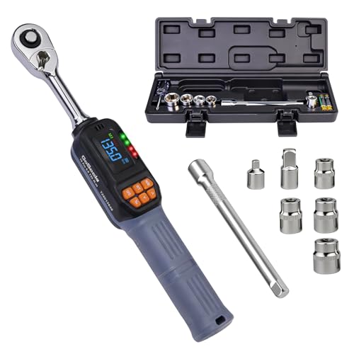 Goseek Digital Torque Wrench 3/8'' Drive, 5-99.6 Ft-lbs/6.8-135Nm, 90 Tooth Torque Wrench with Buzzer & LED Indicator, Electronic Torque Wrench Set for Bike Motorcycle Car Tire Auto Repair