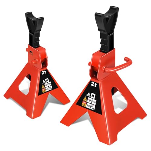 Auto Dynasty 2 pcs Jack Stands Low Profile Garage Steel Lifting Car Stand Service Lift Floor Jack Stand, 2 Ton (4400 lbs), Lifting Range 11" to 17", for SUV, Car and Truck, Red - color: Red, size: 2 ton
