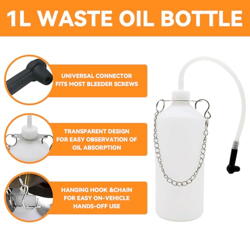 3L Brake Bleeder Kit, Manual Brake Bleeder Vacuum Pump Kit, Brake Fluid Bleeder Kit With 1l Brake Bleeder Bottle And 4 Master Cylinder Adapters, Brake Bleeding Kit Suitable for Most Vehicles
