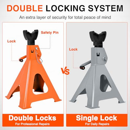 Nilight 6 Ton Jack Stands, Double Locking Heavy Duty Steel 12,000 lbs Capacity, Adjustable 15.35"-23.22" Height for SUV Sedan Pickup Light Truck, 2 Pack - size: 6T