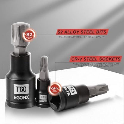 Torx Bit Socket and External Socket Set, S2 and Cr-V Steel, Master Impact Torque Output Complete Kit 64 Pieces - style: 64PCS T & E socket set
