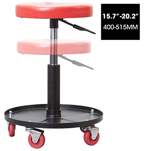 Big RED ATRHL6201R Torin Heavy Duty Rolling Pneumatic Creeper Garage/Shop Seat: Padded Adjustable Mechanic Stool with Tool Tray Storage, Red Large,15.36" D x 15.36" W x 4.73" H - style: 6201