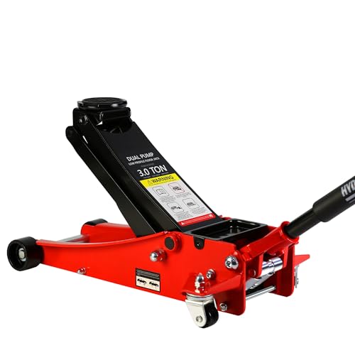 3 Ton Red Low Profile Trolley Floor Jack,Professional Steel Racing Jack with Dual Pistons Quick Lift Pump,Heavy Duty Hydraulic Lifting Range 3.3''-19.7'',3 Ton(6,600 lb) Capacity - color: Dual Pump 3 Ton-Lift Range 3.3"-19.7"(RED), size: 3 Ton
