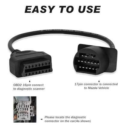 OBD2 Adapter for Mazda 17 Pin OBD1 to 16 Pin OBD2 Diagnostic Cable, Compatible with Mazda Vehicles 17pin Connector, Work with ELM327 OBD2 Diagnostic Scanner Tool and Code Reader - style: Fit for mazda-17pin