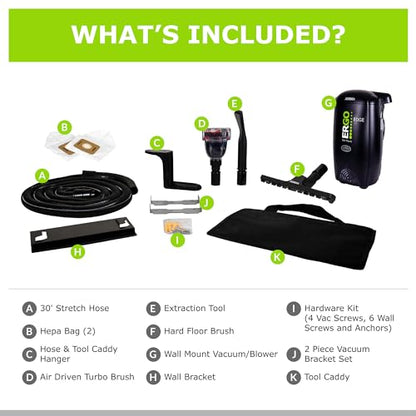 Atrix Ergo Edge Canister Shop Vac-Wall Mounted Garage Vacuum Cleaner with Built-in Dust Bag & Extendable Hose-Compact Black Design, 20 x 9 x 12 - size: Wall Mounted Bundle