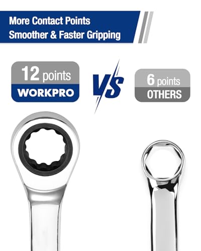 WORKPRO 13 mm Ratcheting Combination Wrench Metric, CR-V Constructed with Mirror Polish Chrome Plating, 12-Point Design, 15-Degree Offset - size: 13 mm, style: Mirror Polish