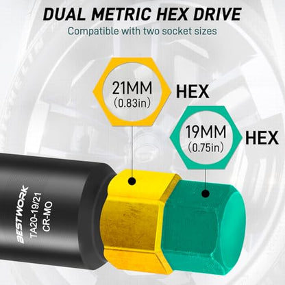 10 Spline Lug Nut Key, for TA20-19/21 10 Point Lug Nut Socket | Compatible with Bimecc 10 Spline Lug Nut Socket, Double Layer Reinforcement, Dual Hex Drive, CR-MO Steel - size: TA20-19/21