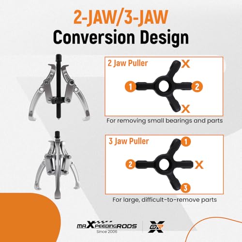 maXpeedingrods 3" 4" 6" 8" Gear Puller Set, 2 Jaw & 3 Jaw Bearing Puller Kit with Ratchet Wrench, 72pcs Reversible Jaw Gear Pulling Tool for Internal External Bearing Gear Pulley Flywheel Removal - style: 2/3 Jaw Puller W/Wrench