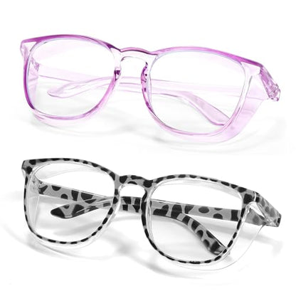 Safety Glasses Anti Fog Goggles Protective Eyewear Blue Light Blocking Anti Dust UV Protection Glasses For Men Women - color: Black Leopard+transparent Purple