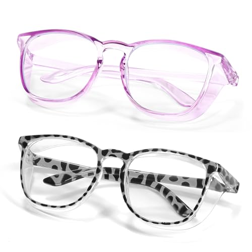 Safety Glasses Anti Fog Goggles Protective Eyewear Blue Light Blocking Anti Dust UV Protection Glasses For Men Women - color: Black Leopard+transparent Purple