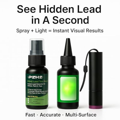 Lead Test Kit for Paint, Ceramics, Dishes & Toys, Home Lead Detection | 1-Second Lead Testing with Test Liquid, Non-Lead Reference Card, UV Gloves, Fast Free Lab Verification for Added Confidence - style: Single Bottle – Spray