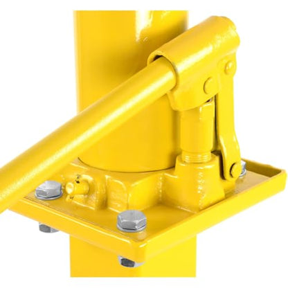 JEGS Transmission Jack | Hydraulic | Adjustable | 1000 LBS Capacity | High-Lift Handle Operated | Adjustable Load Arms | Yellow Steel Frame | 4 Caster Wheel Design | Adjustable Hydraulic Transmission Jack for automotive tools garage applications; steel co